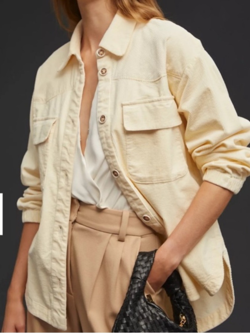 Anthropologie Maeve Ivory Corduroy Button-Front Shirt Jacket Sz S